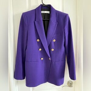 Zara Vibrant Purple Blazer with Gold Buttons